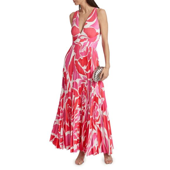 Milly Oria Dream Rose Plissé Maxi Dress Size US 4 $525 - Picture 1 of 11